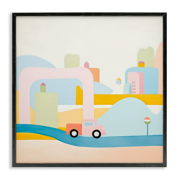 Stupell Industries Pastel Car in Landscape Landscape Painting Black Framed Art Print Wall Art, 12 x 12