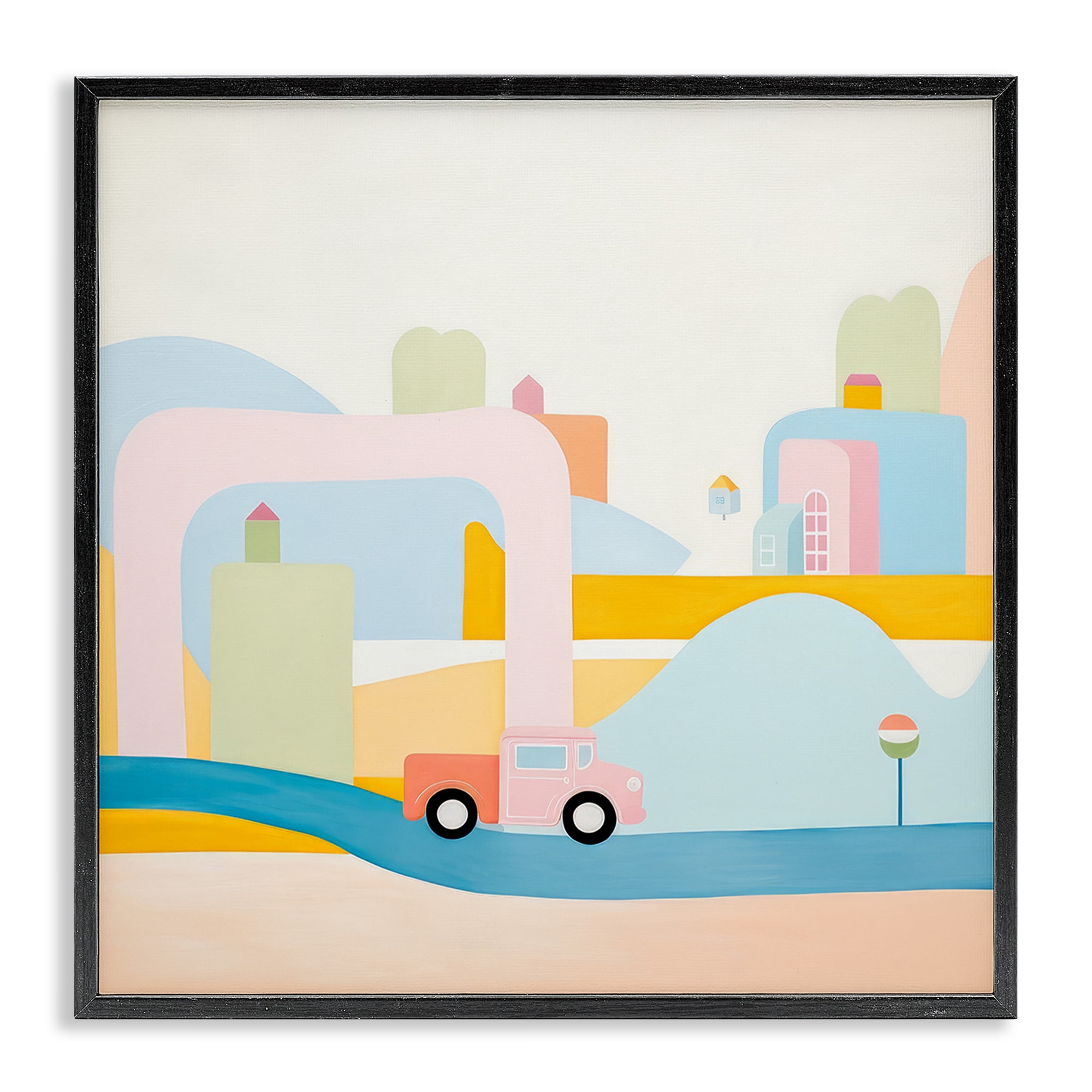 Stupell Industries Pastel Car in Landscape Landscape Painting Black Framed Art Print Wall Art, 24 x 24