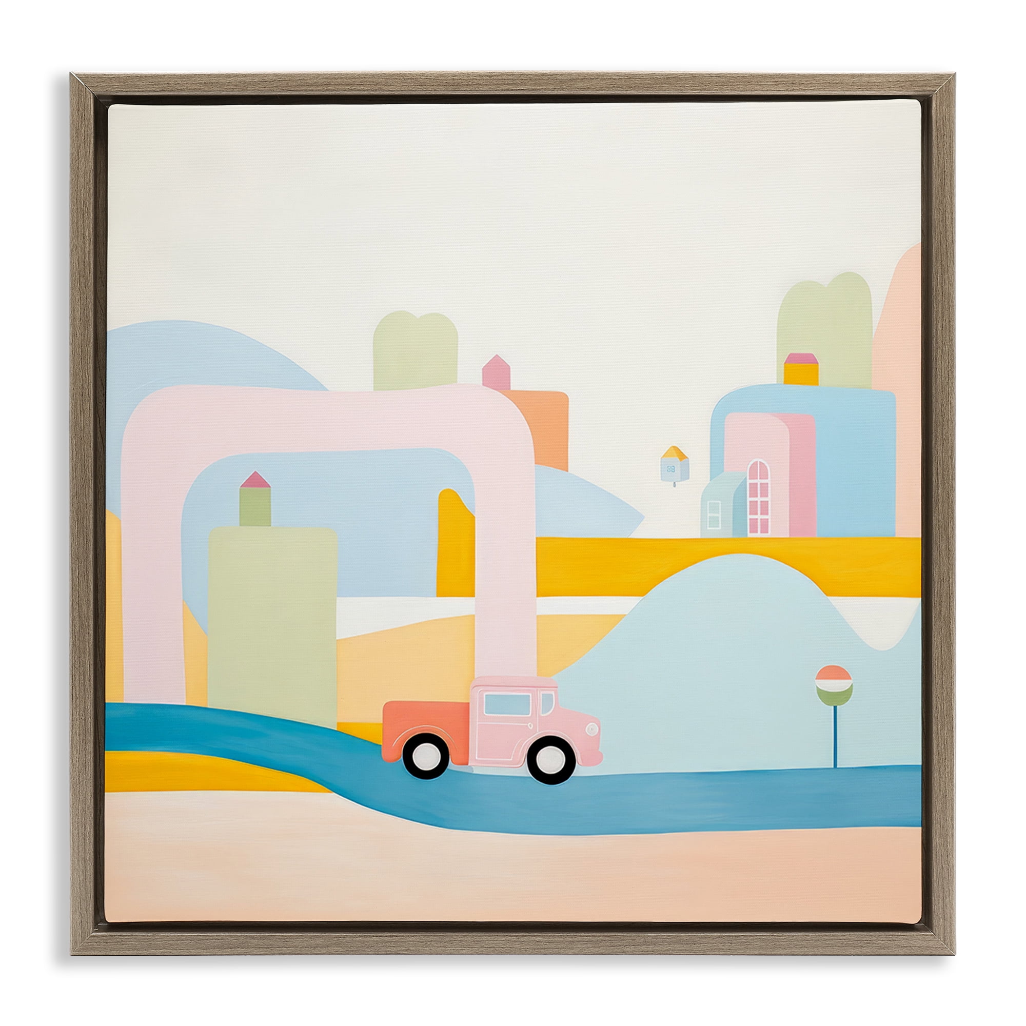 Stupell Industries Pastel Car in Landscape Landscape Painting Brown Floater Framed Art Print Wall Art, 25 x 25