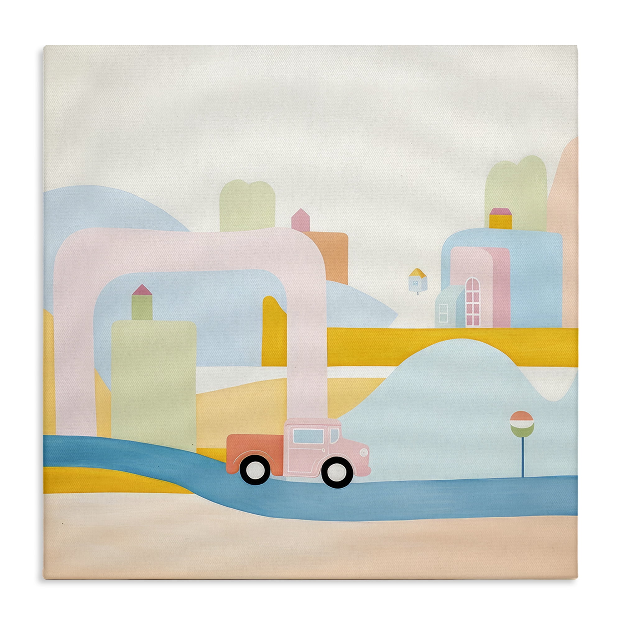 Stupell Industries Pastel Car in Landscape Landscape Painting Gallery Wrapped Canvas Art Print Wall Art, 24 x 24