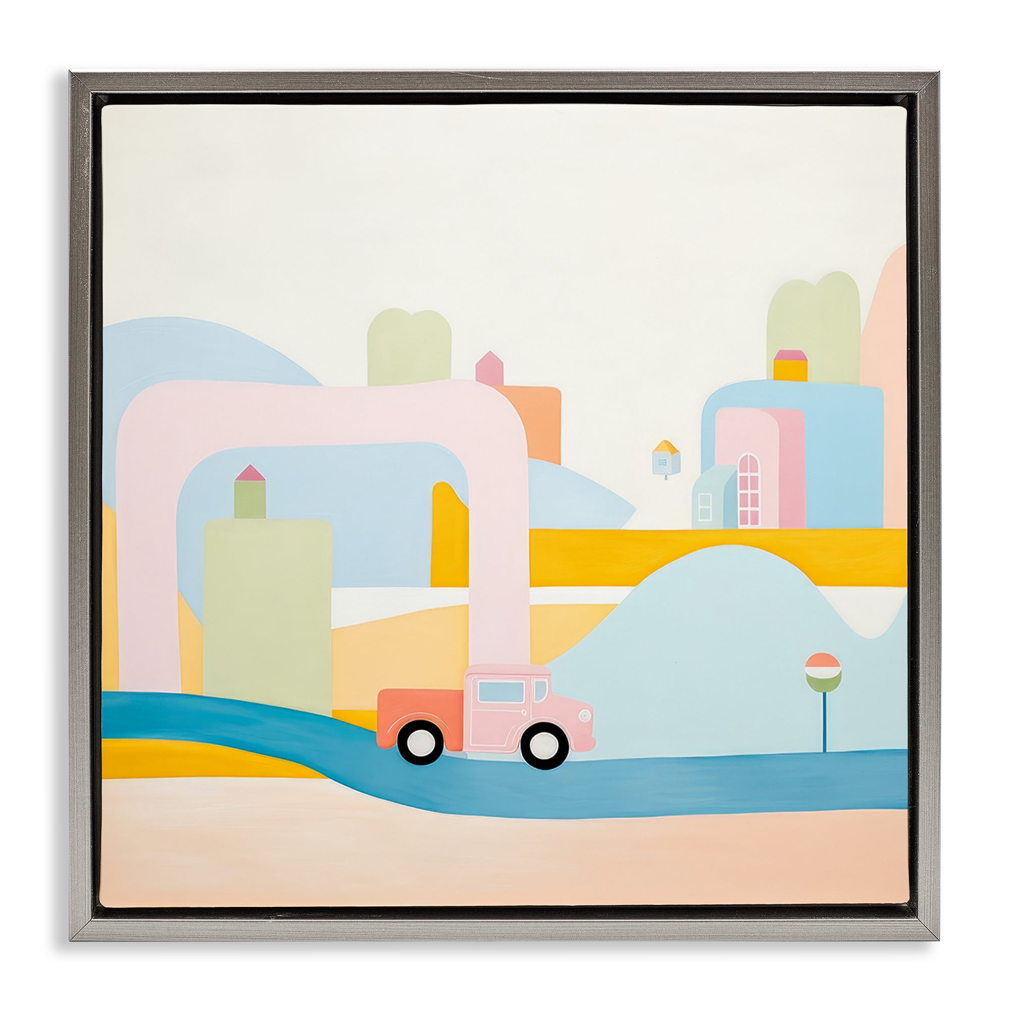 Stupell Industries Pastel Car in Landscape Landscape Painting Gray Floater Framed Art Print Wall Art, 25 x 25
