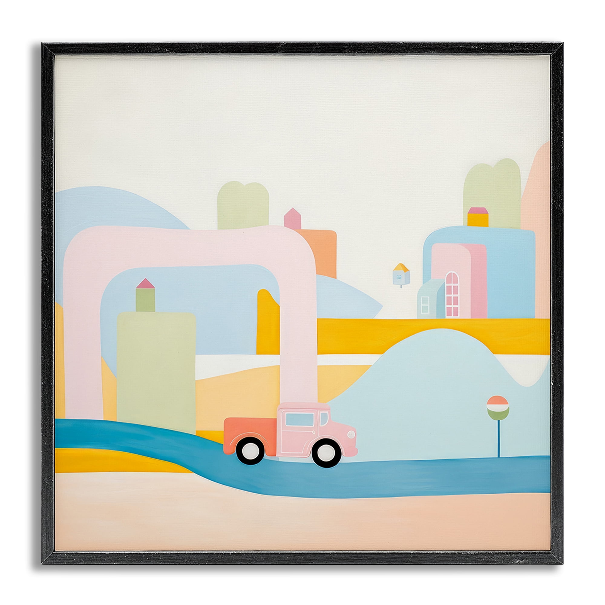 Stupell Industries Pastel Car in Landscape Landscape Painting Gray Framed Art Print Wall Art, 17 x 17