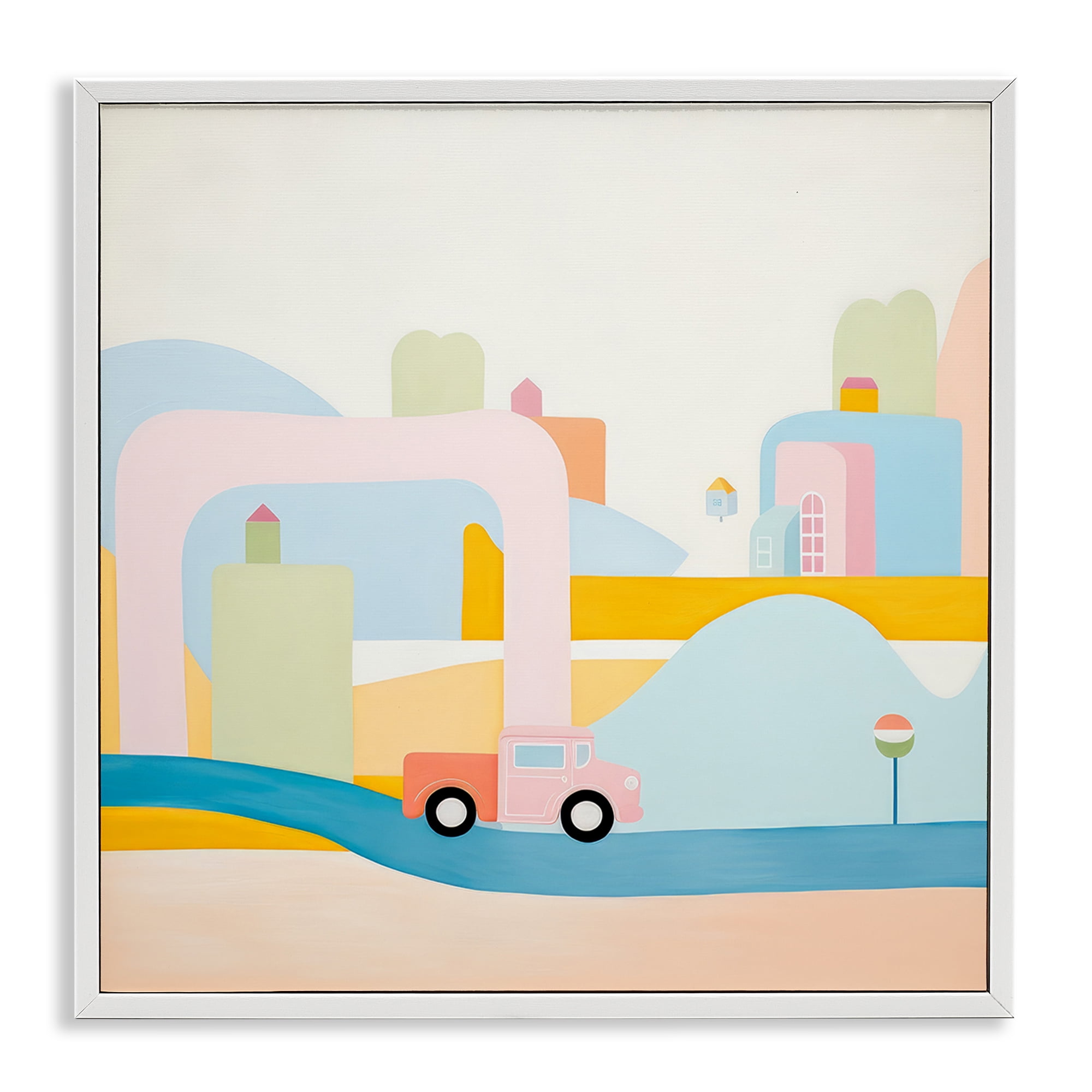 Stupell Industries Pastel Car in Landscape Landscape Painting White Framed Art Print Wall Art, 24 x 24