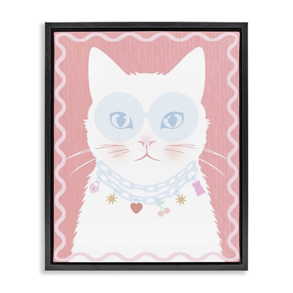 Stupell Industries Pastel Cat with Necklace Black Framed Floater Canvas Wall Art design by Lil' Rue, 21 x 17