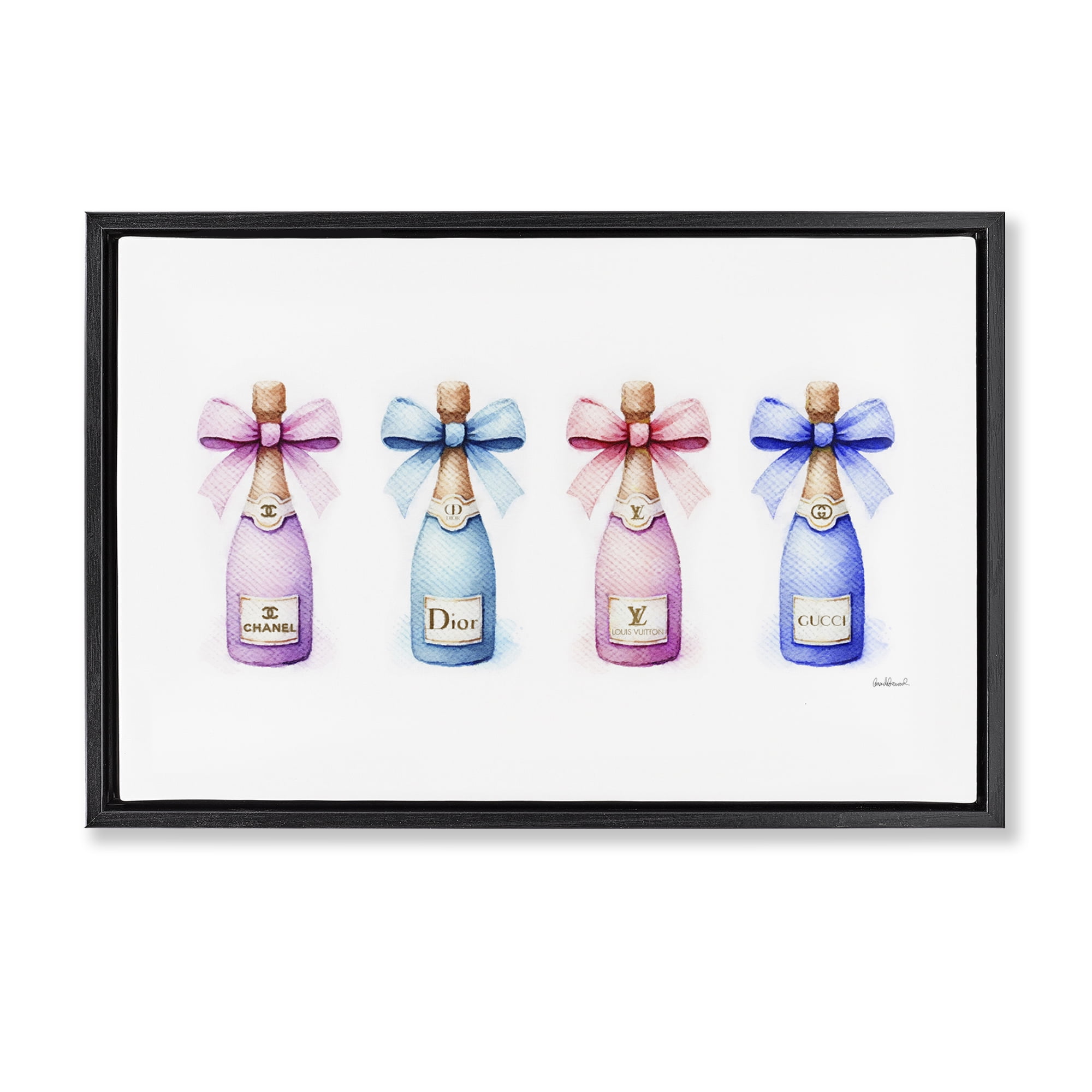 Stupell Industries Pastel Champagne Bottles Food & Beverage Painting Black Floater Framed Canvas Art Print Wall Art, 31 x 21