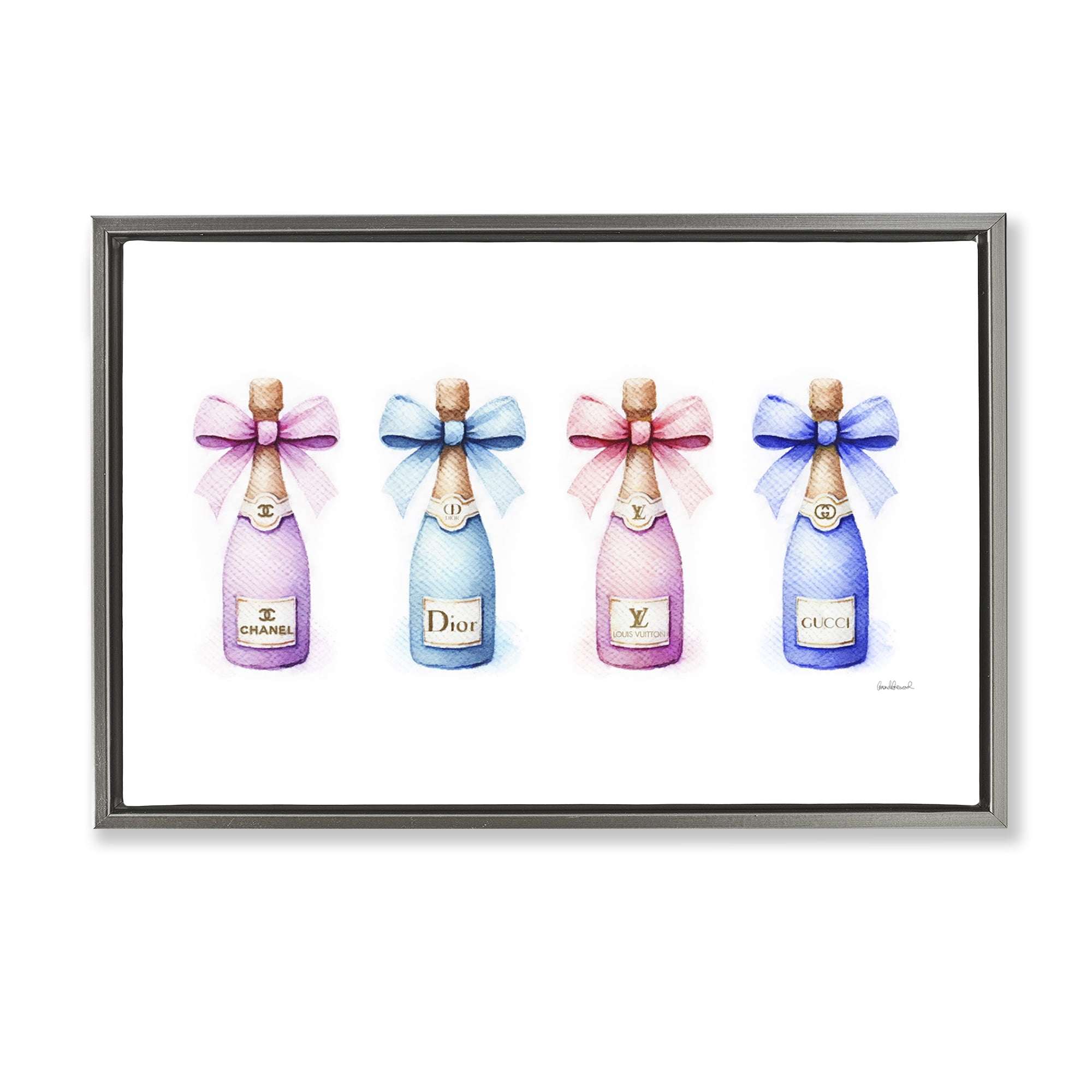 Stupell Industries Pastel Champagne Bottles Food & Beverage Painting Gray Floater Framed Canvas Art Print Wall Art, 31 x 21