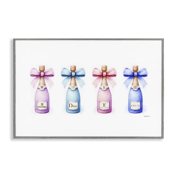 Stupell Industries Pastel Champagne Bottles Food & Beverage Painting Gray Framed Art Print Wall Art, 24 x 16