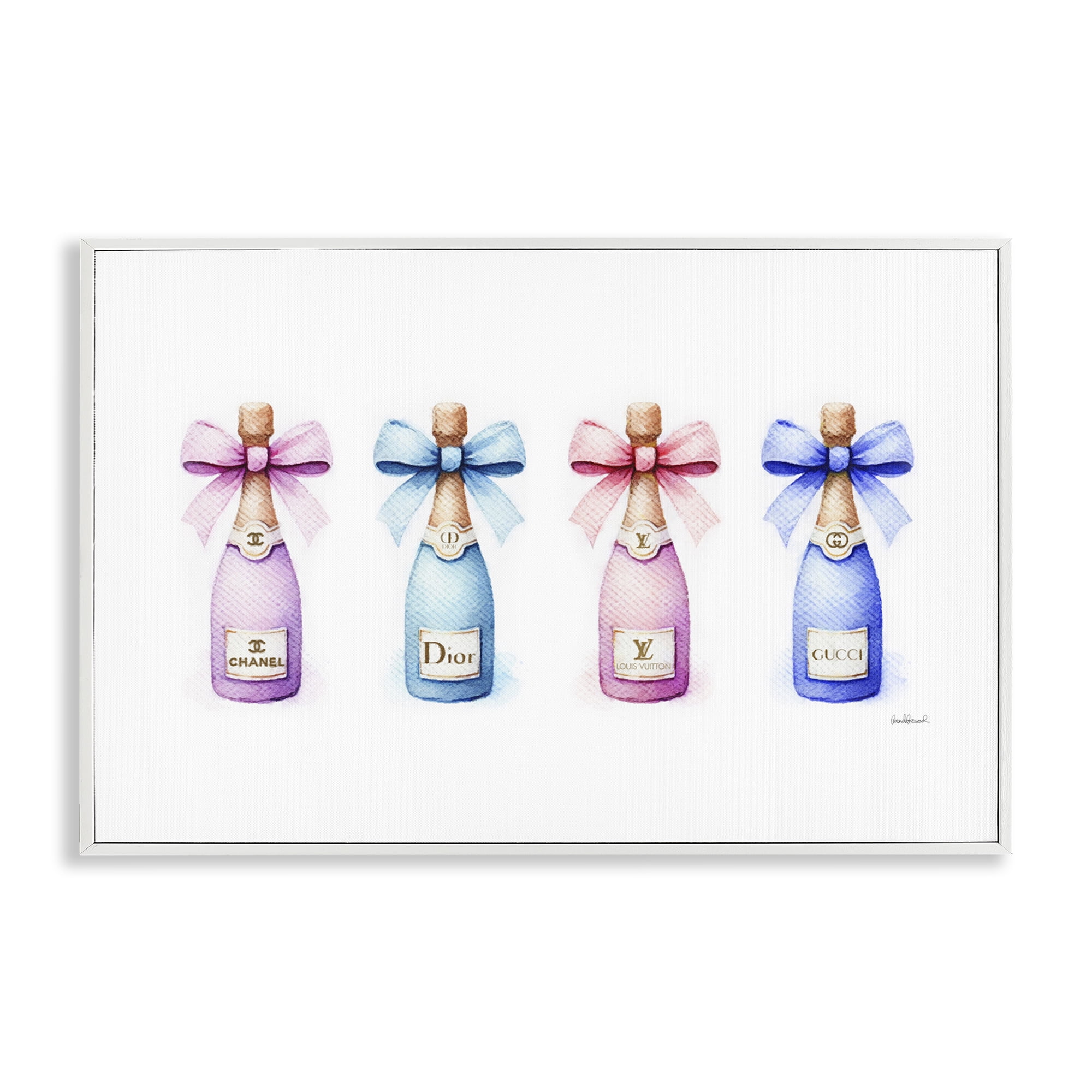 Stupell Industries Pastel Champagne Bottles Food & Beverage Painting White Framed Art Print Wall Art, 30 x 20