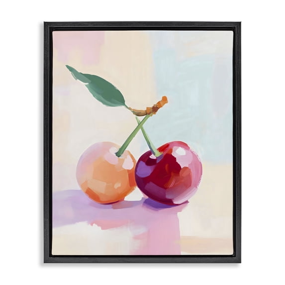 Stupell Industries Modern Pastel Cherries Pair Black Floating Frame Canvas Art, 25 x 31, by The Prints Vibe