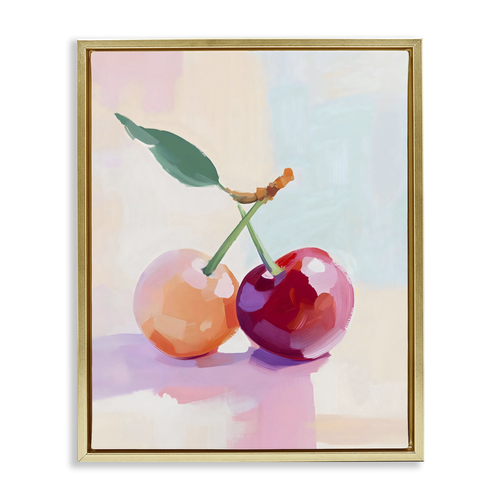 Stupell Industries Pastel Cherries Pair Gold Framed Floater Canvas Wall Art, design by The Prints Vibe
