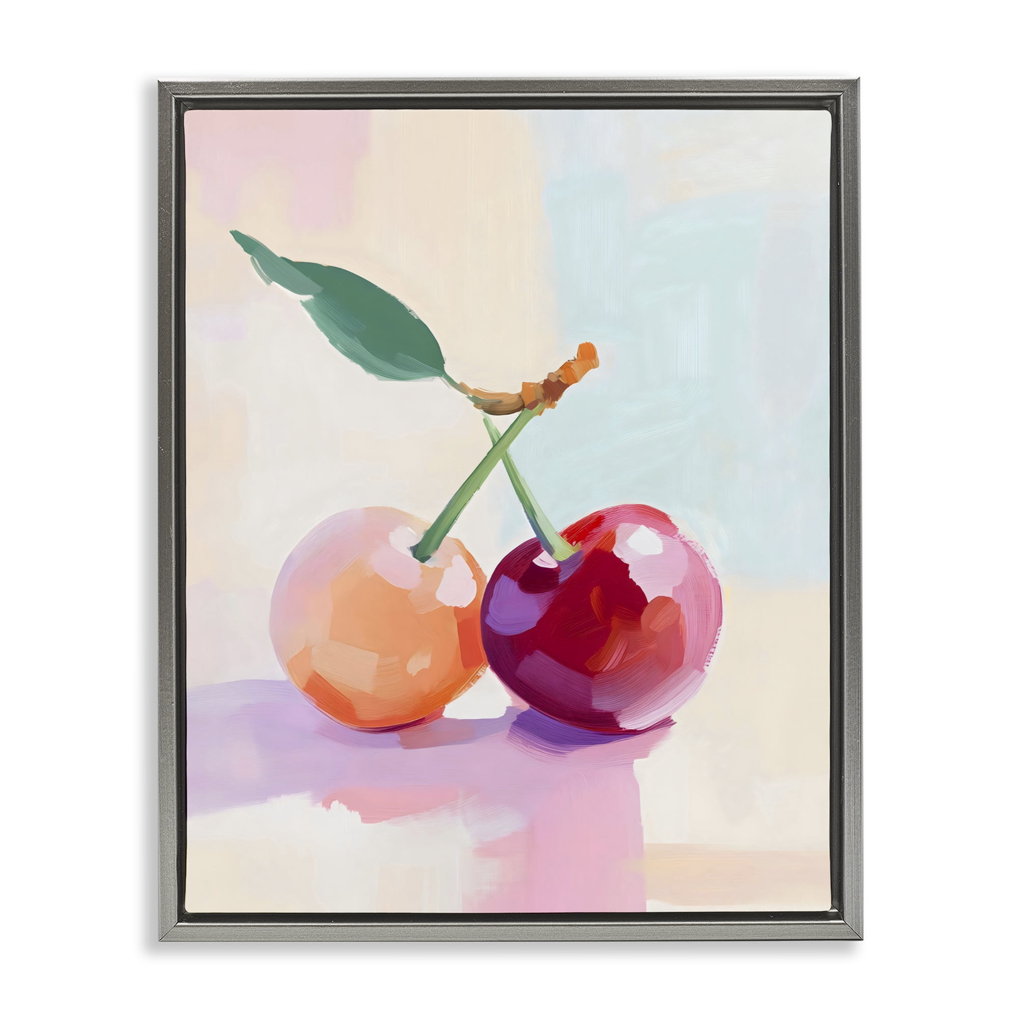 Stupell Industries Pastel Cherries Pair Gray Framed Floater Canvas Wall Art, design by The Prints Vibe