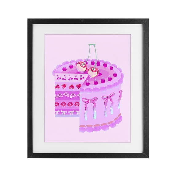 Stupell Industries Eclectic Pastel Cherry Layered Cake Black Framed Print Under Glass, 13 x 16, by Ziwei Li
