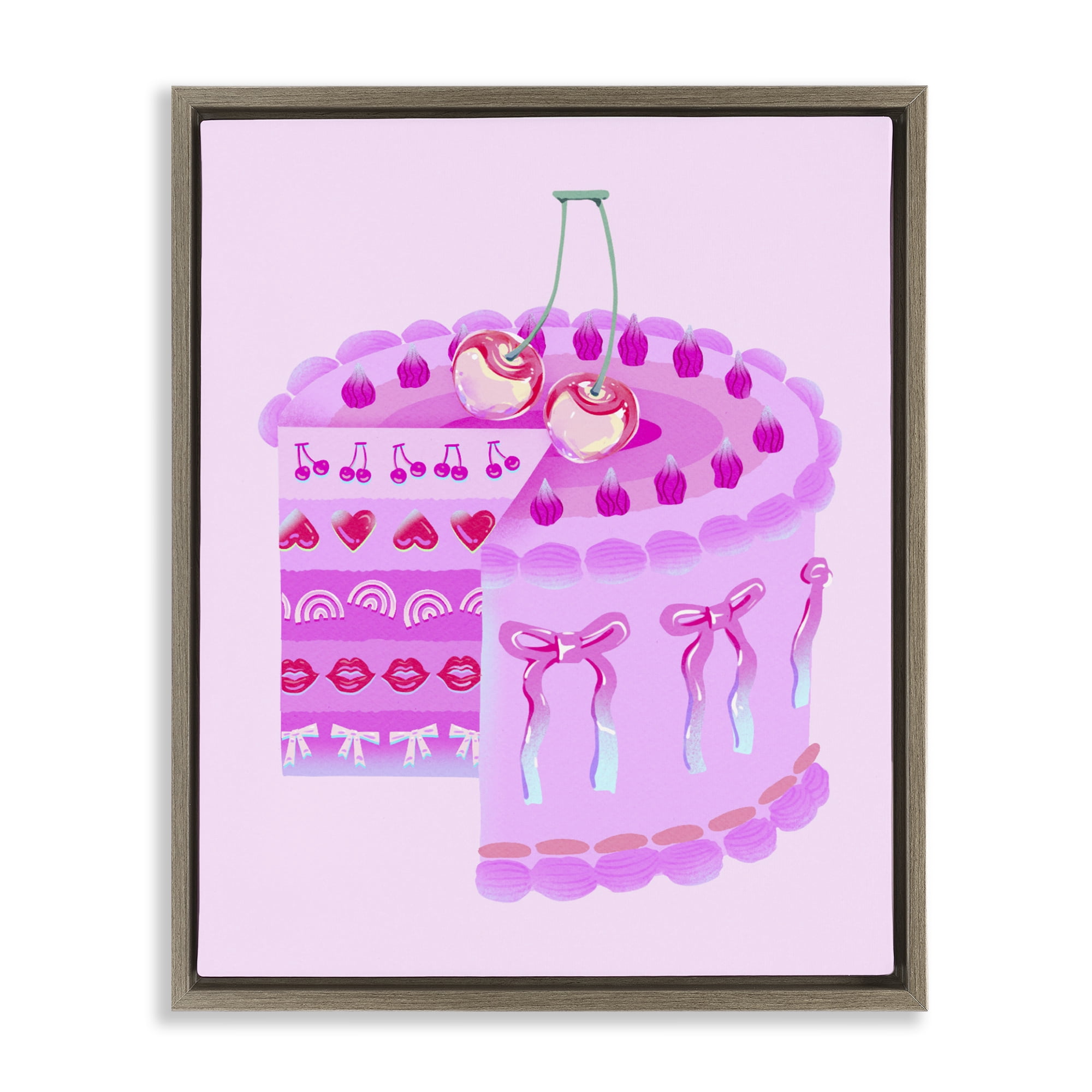 Stupell Industries Pastel Cherry Layered Cake Brown Framed Floater Canvas Wall Art, design by Ziwei Li