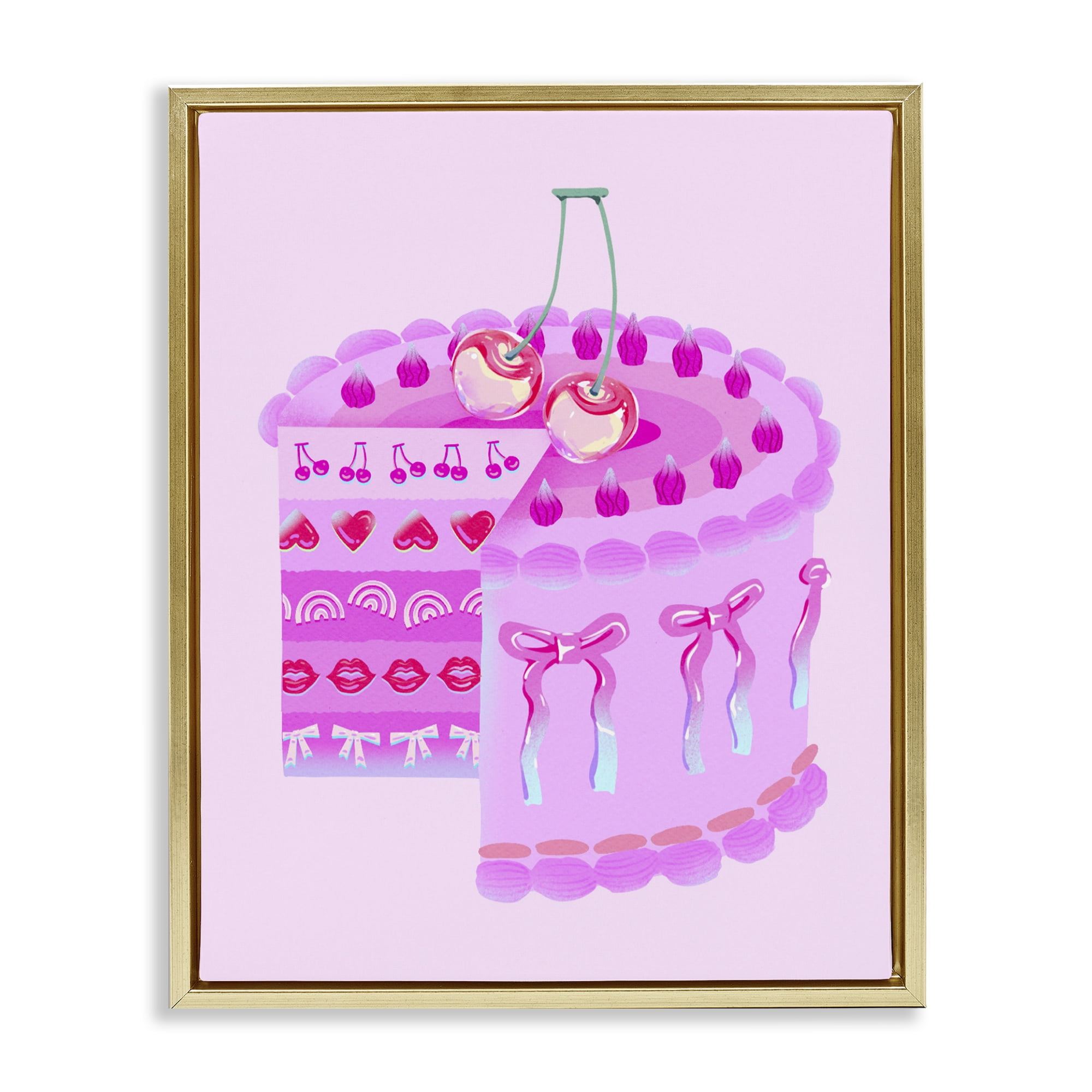 Stupell Industries Pastel Cherry Layered Cake Gold Framed Floater Canvas Wall Art, design by Ziwei Li