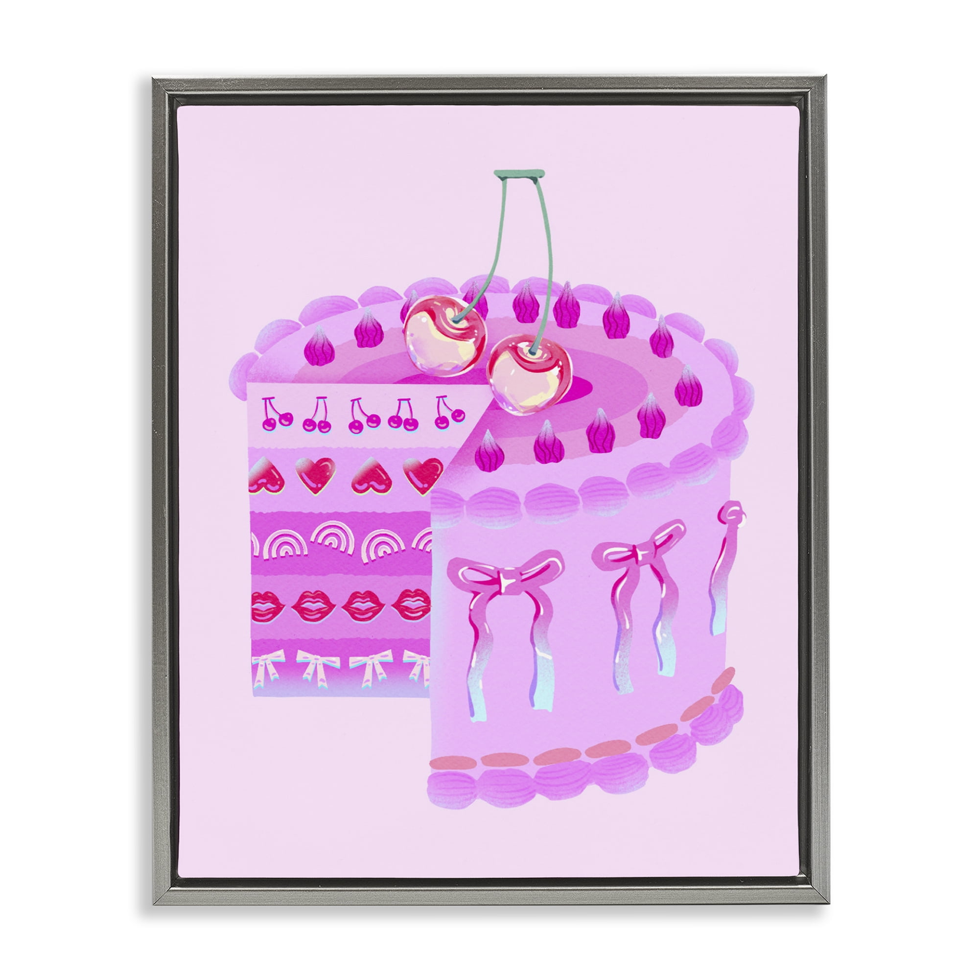 Stupell Industries Pastel Cherry Layered Cake Gray Framed Floater Canvas Wall Art, design by Ziwei Li