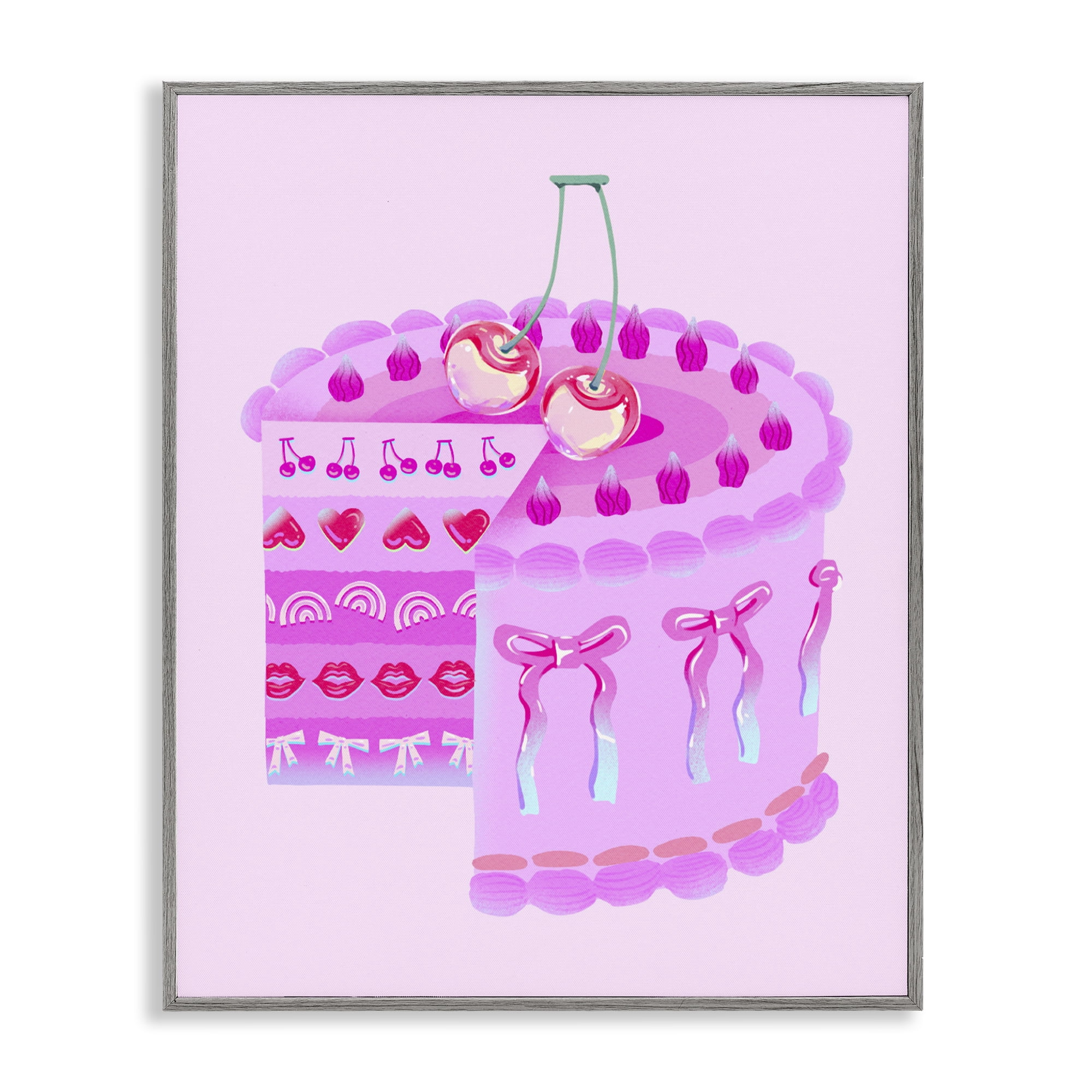 Stupell Industries Pastel Cherry Layered Cake Gray Framed Giclee Art, design by Ziwei Li