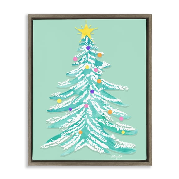 Stupell Industries Pastel Christmas Tree Whimsy Brown Framed Floater Canvas Wall Art, design by Hillary Holt