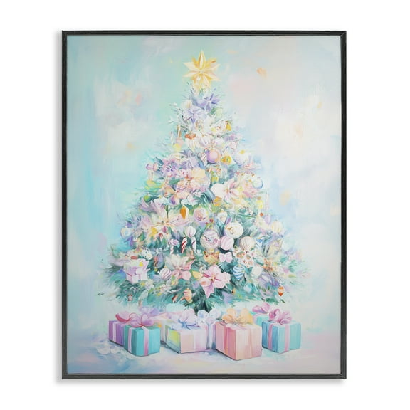 Stupell Industries Pastel Christmas Tree on Blue Holiday Painting Black Framed Art Print Wall Art, 11 x 14
