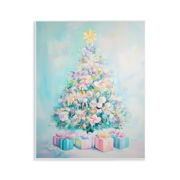 Stupell Industries Pastel Christmas Tree on Blue Holiday Painting Unframed Art Print Wall Art, 11 x 14