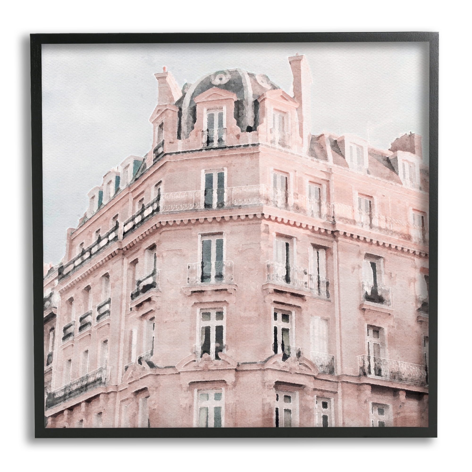 Stupell Industries Pastel City Building Travel & Places Painting Black Framed Art Print Wall Art, 24 x 24
