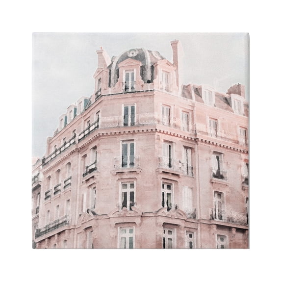 Stupell Industries Pastel City Building Travel & Places Painting Gallery Wrapped Canvas Print Wall Art, 17 x 17