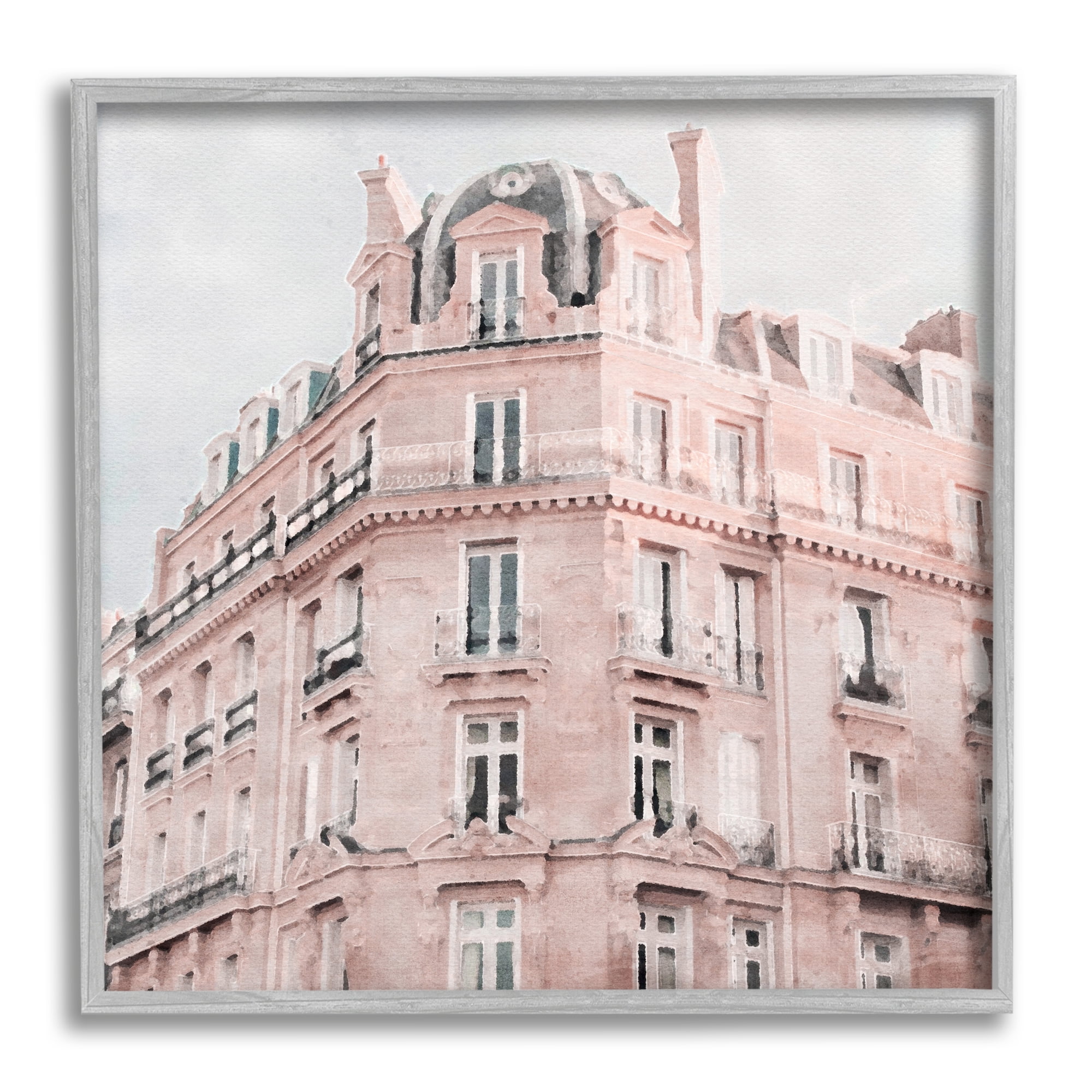 Stupell Industries Pastel City Building Travel & Places Painting Gray Framed Art Print Wall Art, 12 x 12