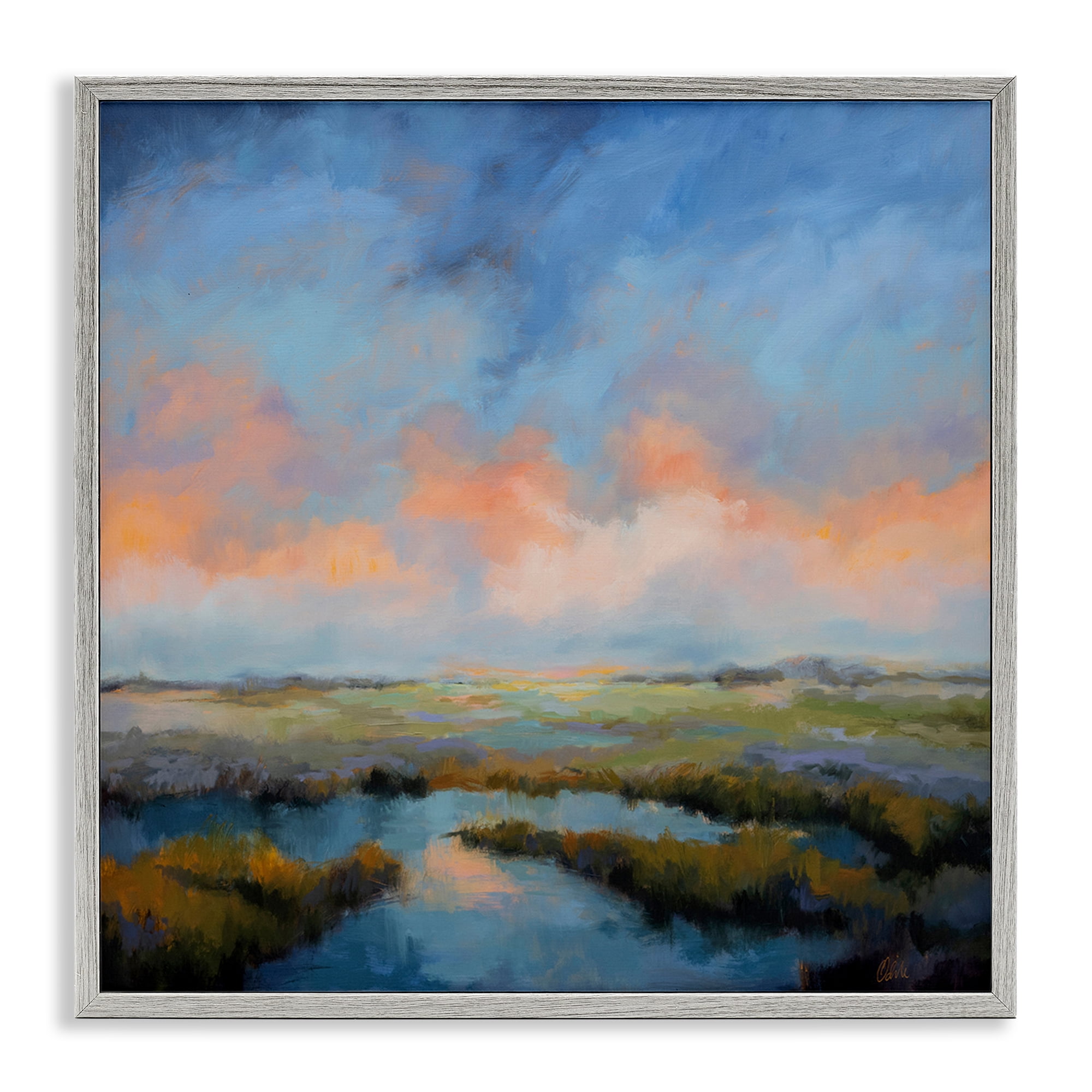 Stupell Industries Pastel Cloud Reflection Landscape & Nature Painting Gray Framed Art Print Wall Art, 12 x 12