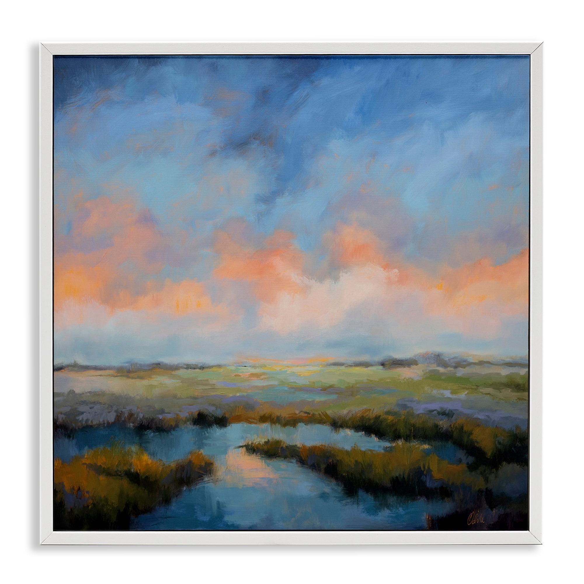 Stupell Industries Pastel Cloud Reflection Landscape & Nature Painting White Framed Art Print Wall Art, 12 x 12