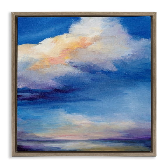 Stupell Industries Pastel Clouds in Vivid Sky Landscape & Nature Painting Brown Floater Framed Canvas Art Print Wall Art, 18 x 18
