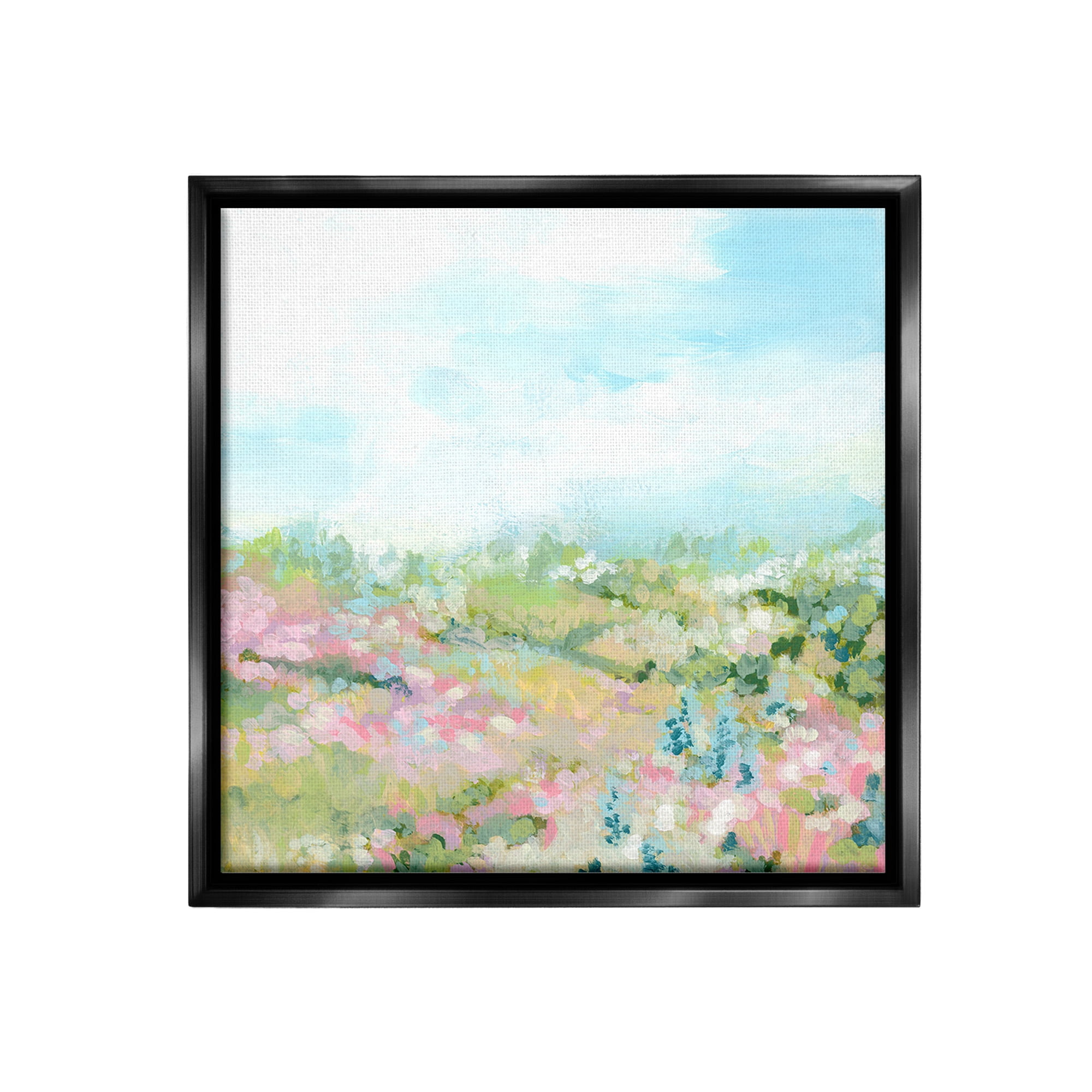 Stupell Industries Pastel Cloudy Meadow Landscape Painting Black Floater Framed Canvas Art Print Wall Art, 18 x 18