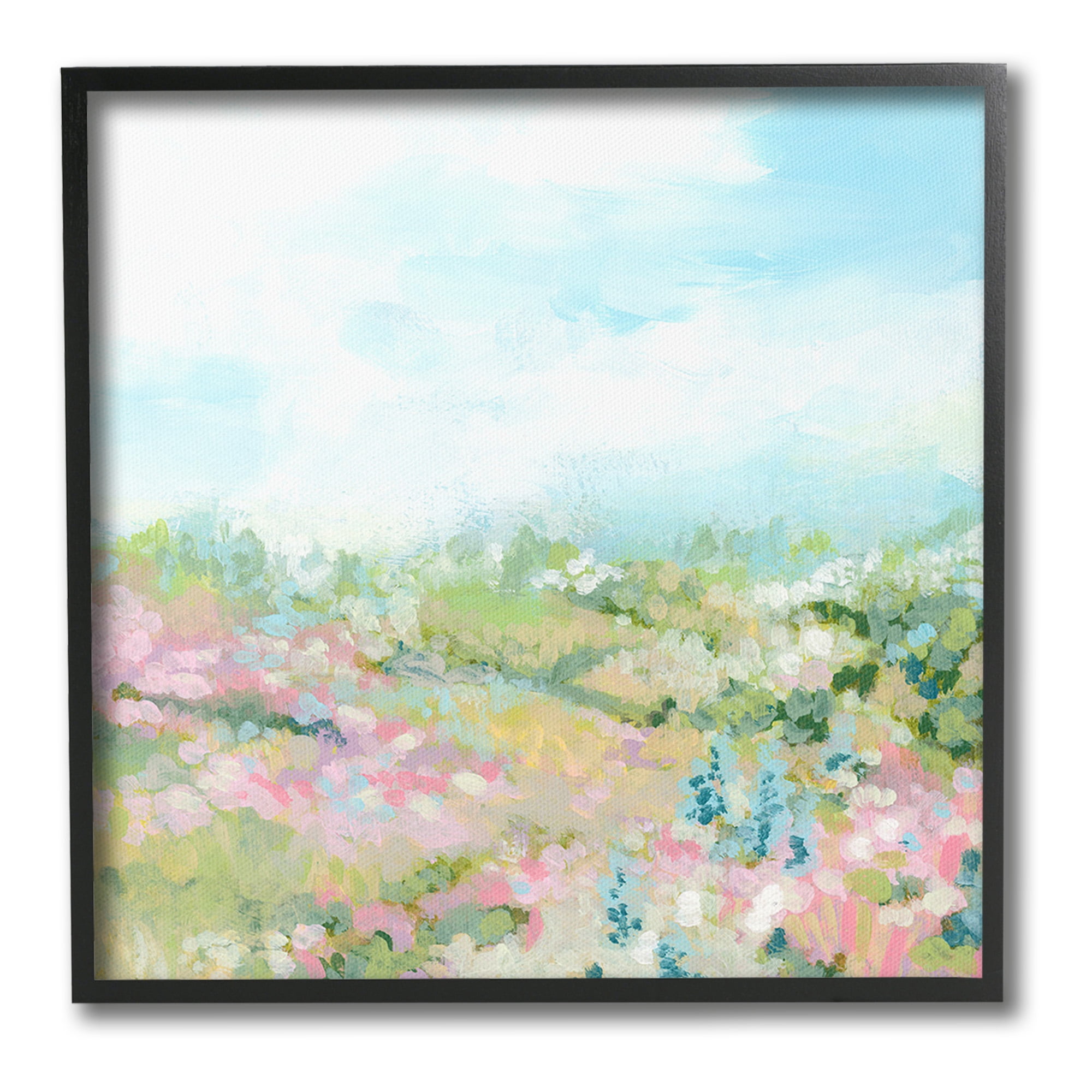 Stupell Industries Pastel Cloudy Meadow Landscape Painting Black Framed Art Print Wall Art, 17 x 17