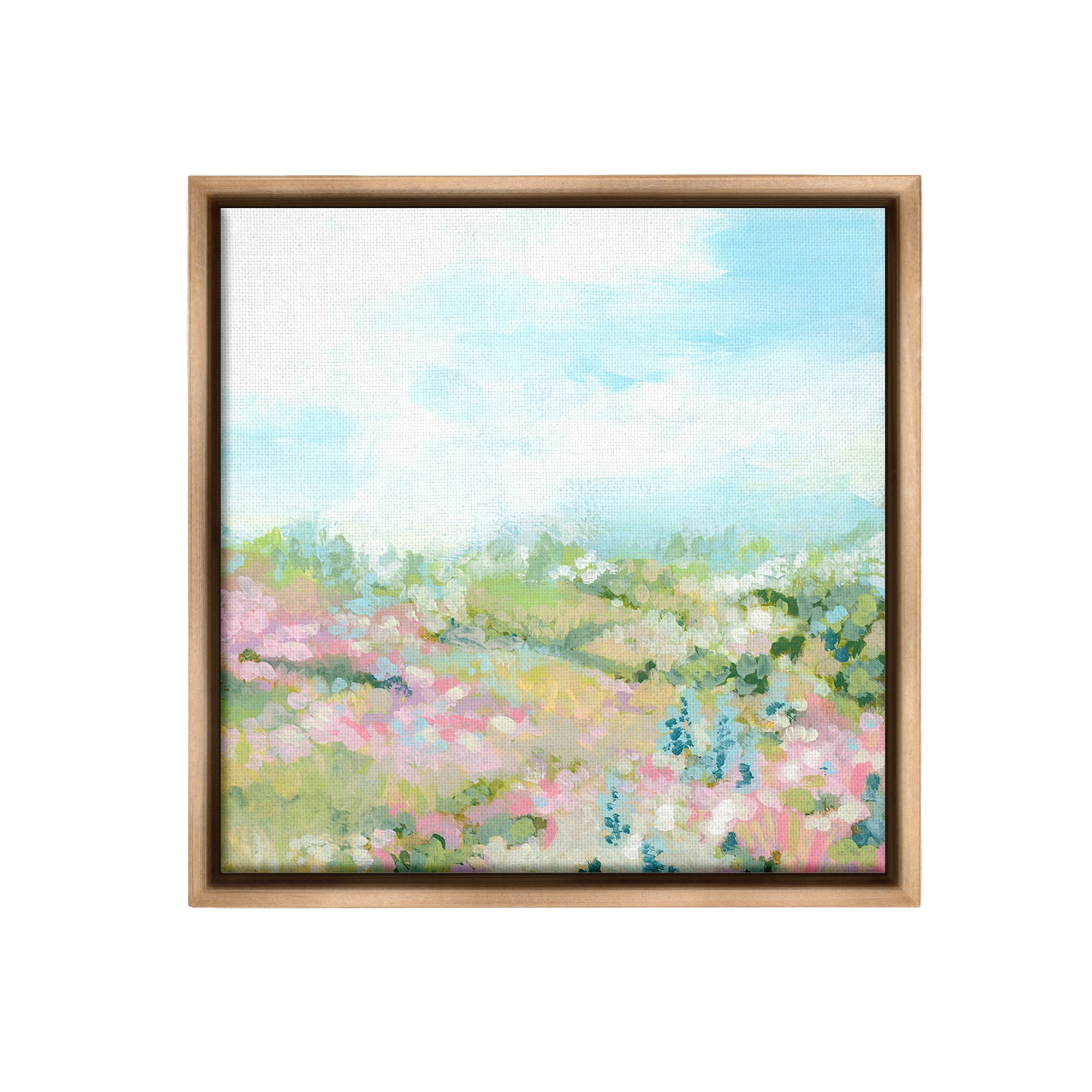 Stupell Industries Pastel Cloudy Meadow Landscape Painting Brown Floater Framed Canvas Art Print Wall Art, 25 x 25
