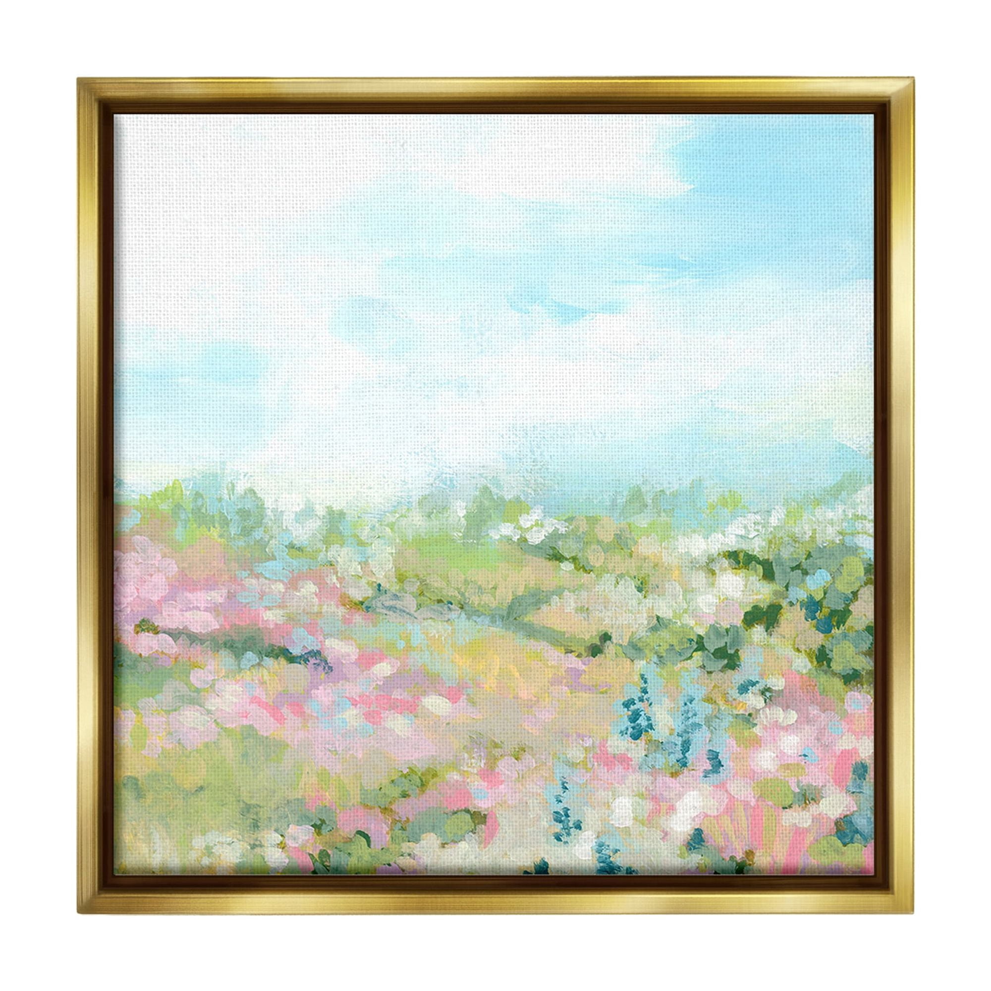 Stupell Industries Pastel Cloudy Meadow Landscape Painting Gold Floater Framed Canvas Art Print Wall Art, 25 x 25