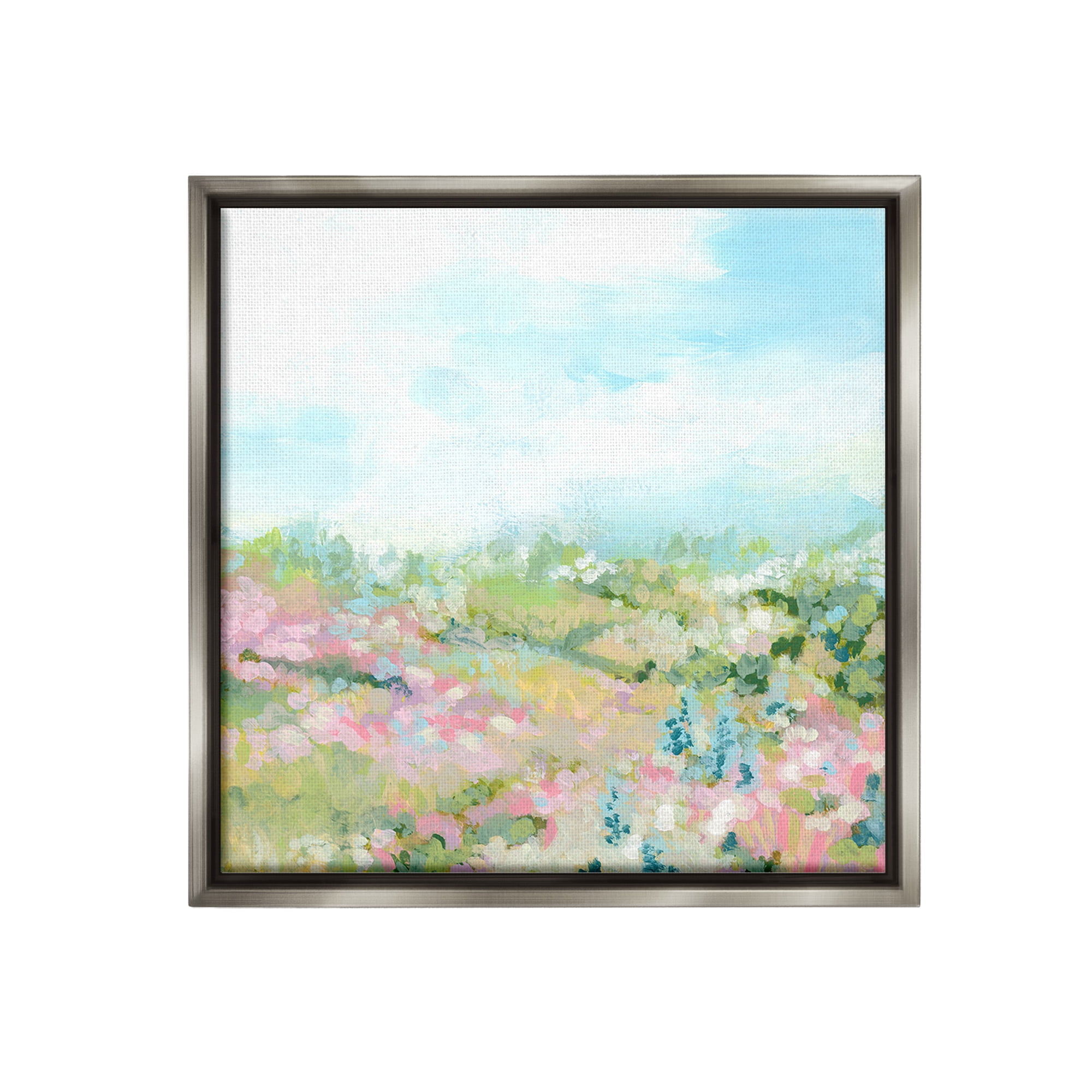 Stupell Industries Pastel Cloudy Meadow Landscape Painting Gray Floater Framed Canvas Art Print Wall Art, 18 x 18