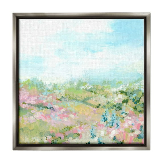 Stupell Industries Pastel Cloudy Meadow Landscape Painting Gray Floater Framed Canvas Art Print Wall Art, 25 x 25