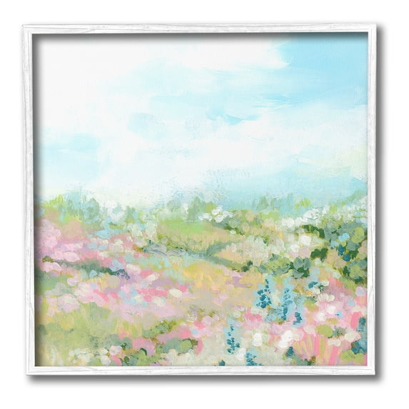 Stupell Industries Pastel Cloudy Meadow Landscape Painting White Framed Art Print Wall Art, 17 x 17