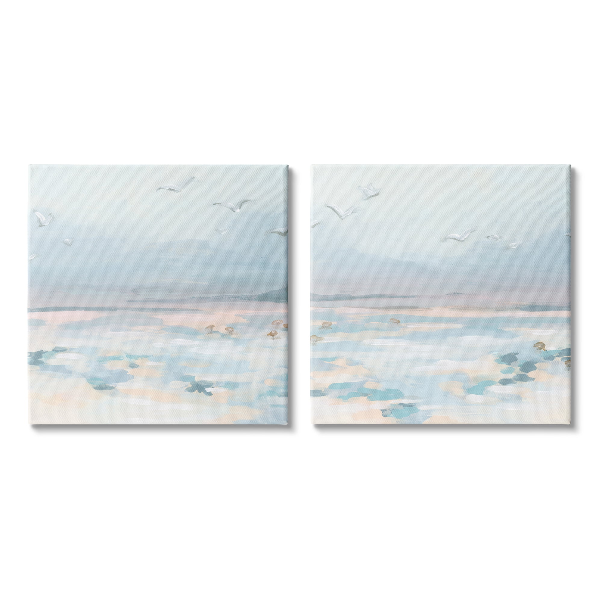 Stupell Industries Pastel Coast Landscape Landscape Painting Gallery Wrapped Canvas Art Print Wall Art, 24 x 24, Set of 2
