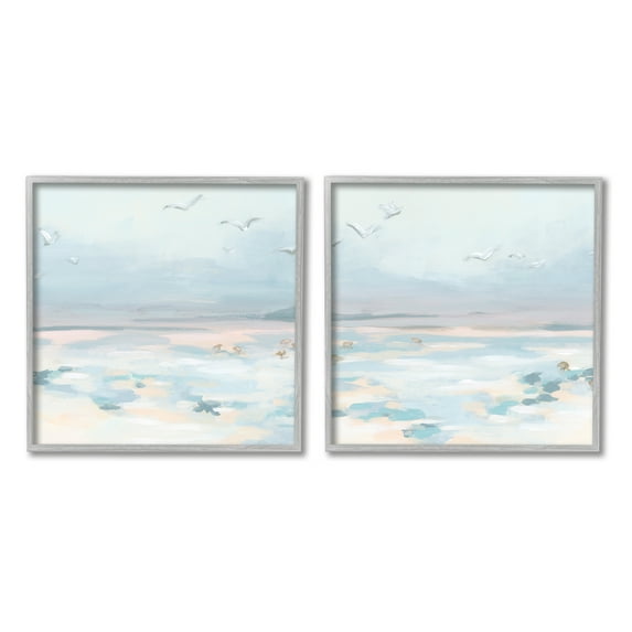 Stupell Industries Pastel Coast Landscape Landscape Painting Gray Framed Art Print Wall Art, 17 x 17