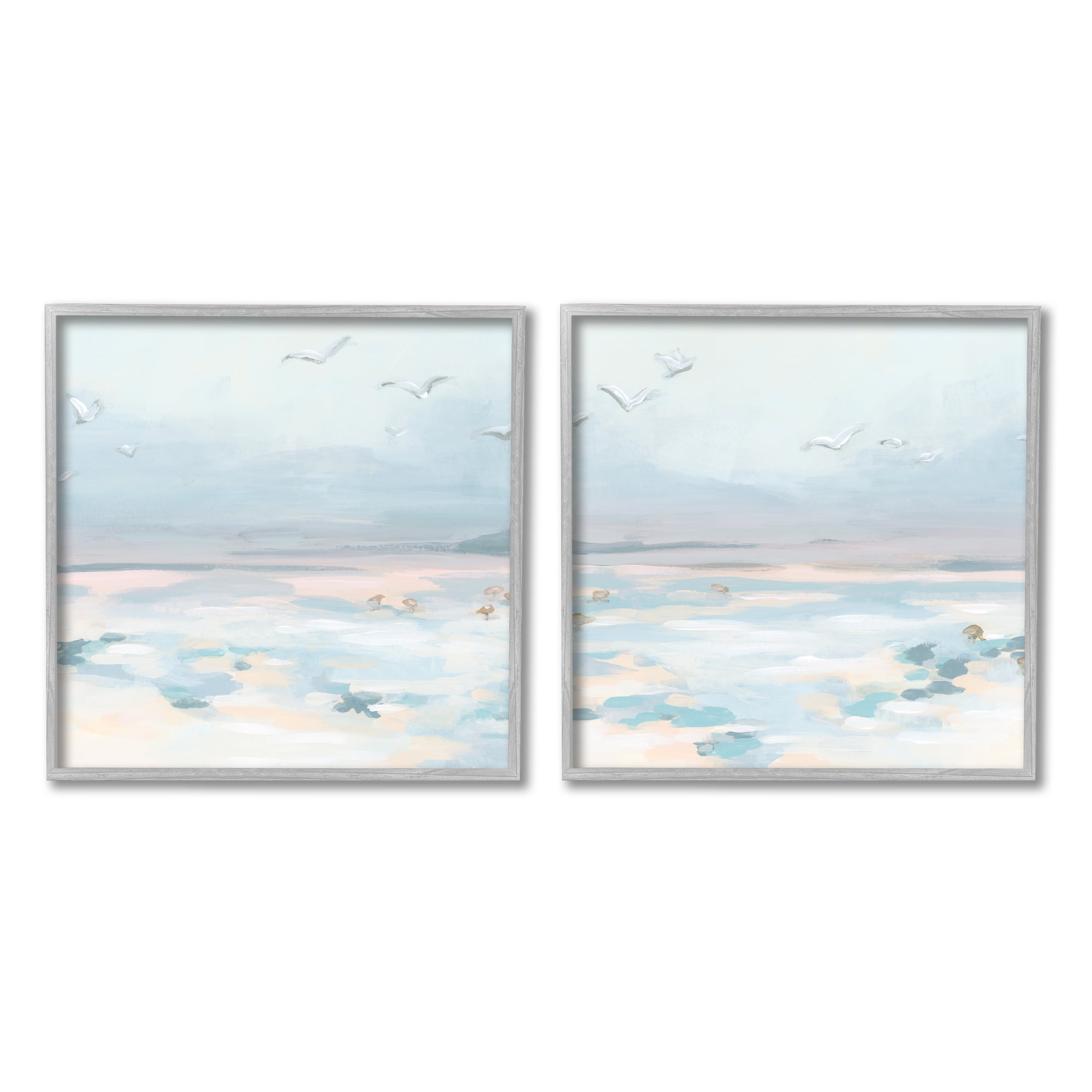 Stupell Industries Pastel Coast Landscape Landscape Painting Gray Framed Art Print Wall Art, 24 x 24