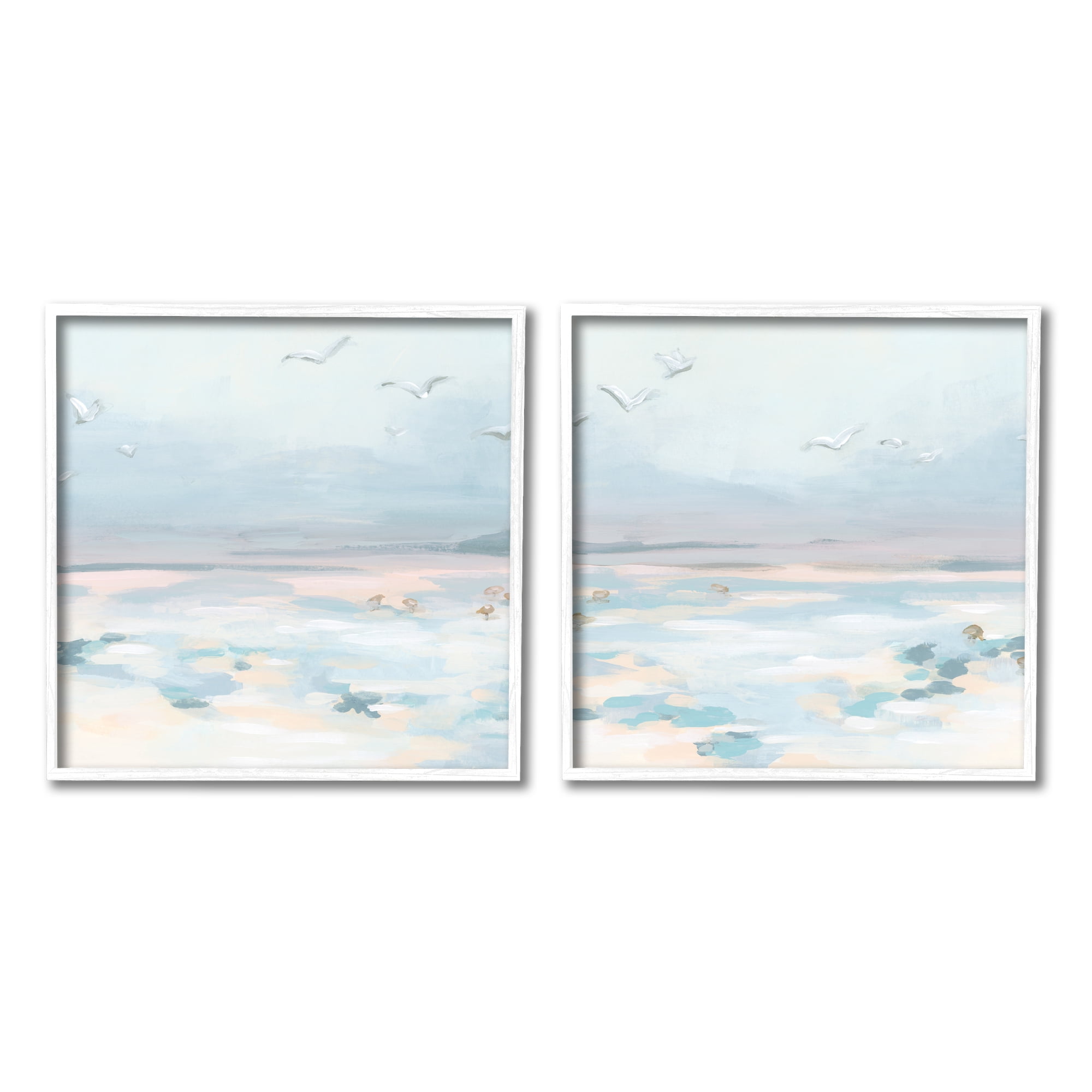Stupell Industries Pastel Coast Landscape Landscape Painting White Framed Art Print Wall Art, 12 x 12