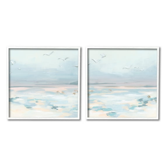 Stupell Industries Pastel Coast Landscape Landscape Painting White Framed Art Print Wall Art, 12 x 12