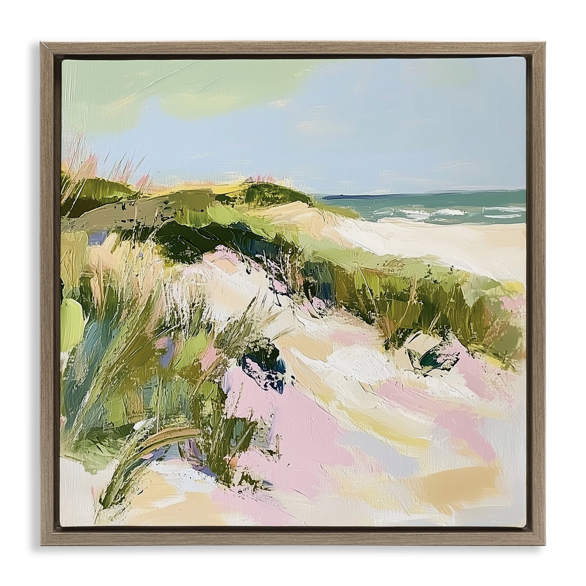 Stupell Industries Pastel Coastal Dunes at Sunrise Brown Framed Floater Canvas Wall Art, design by Heidi Kuntz