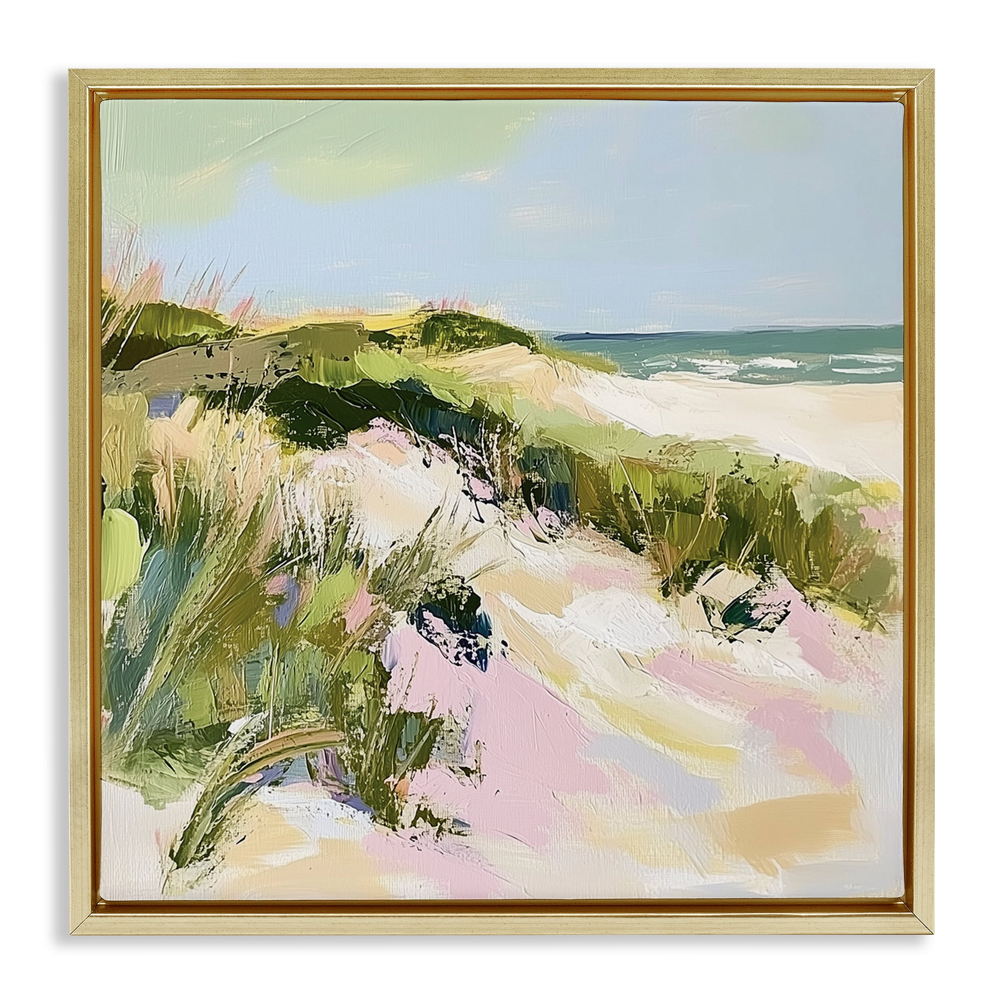 Stupell Industries Pastel Coastal Dunes at Sunrise Gold Framed Floater Canvas Wall Art, design by Heidi Kuntz
