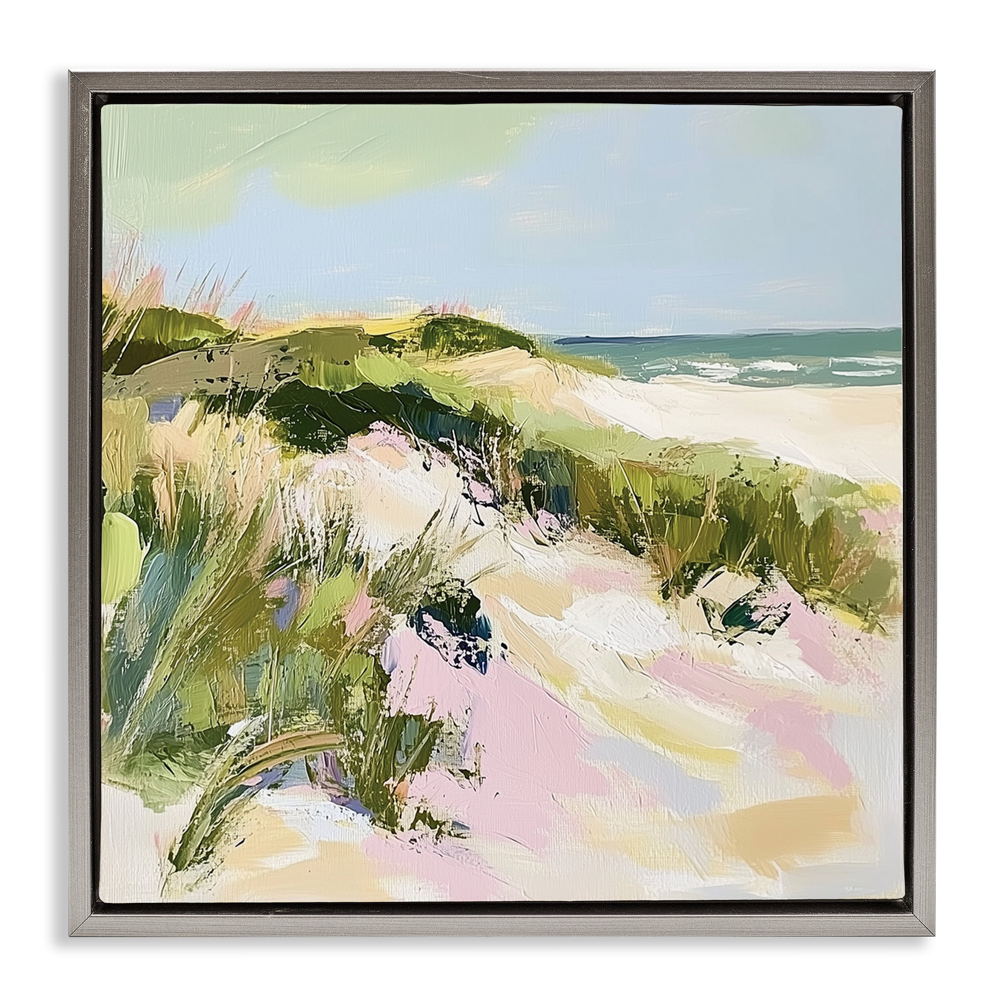 Stupell Industries Pastel Coastal Dunes at Sunrise Gray Framed Floater Canvas Wall Art, design by Heidi Kuntz