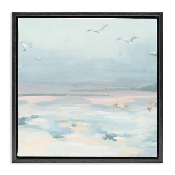 Stupell Industries Pastel Coastal Landscape Animals & Insects Painting Black Floater Framed Canvas Art Print Wall Art, 18 x 18