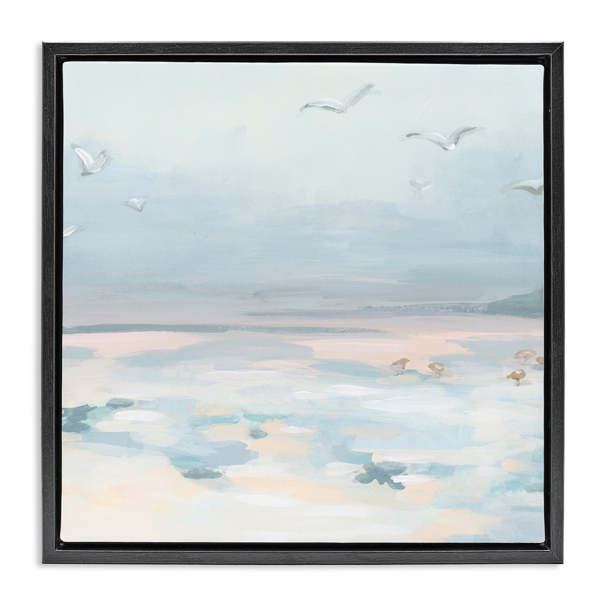 Stupell Industries Pastel Coastal Landscape Animals & Insects Painting Black Floater Framed Canvas Art Print Wall Art, 25 x 25