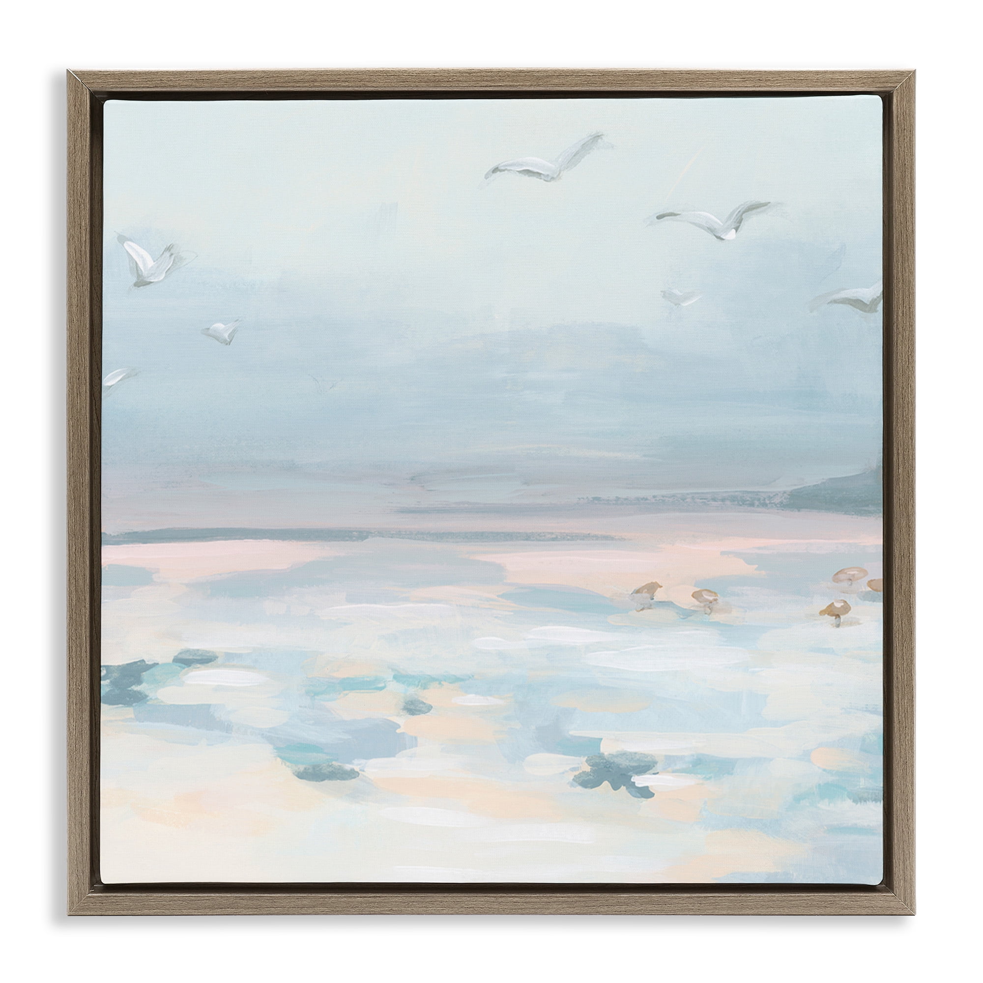 Stupell Industries Pastel Coastal Landscape Animals & Insects Painting Brown Floater Framed Canvas Art Print Wall Art, 25 x 25