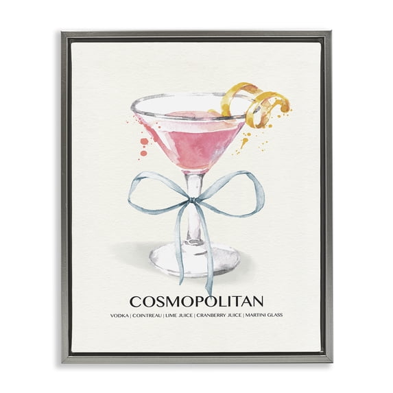 Stupell Industries Glam Pastel Cocktail with Bow Gray Floating Frame Canvas Art, 25 x 31, by Susan Jill