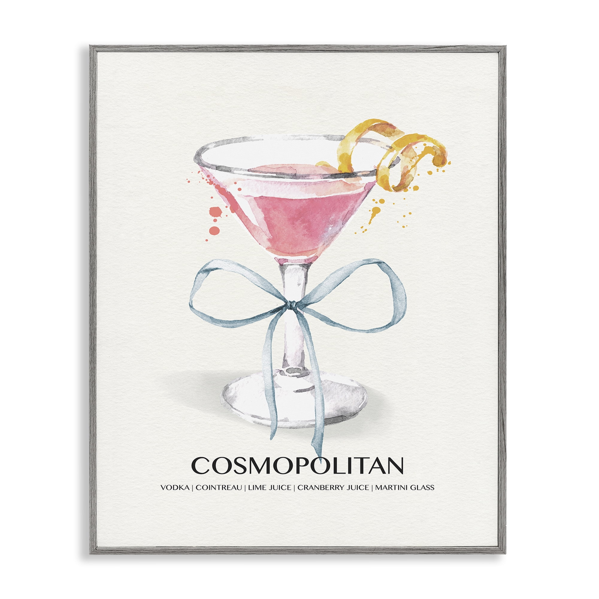 Stupell Industries Pastel Cocktail with Bow Food & Beverage Painting Gray Framed Art Print Wall Art, 11 x 14