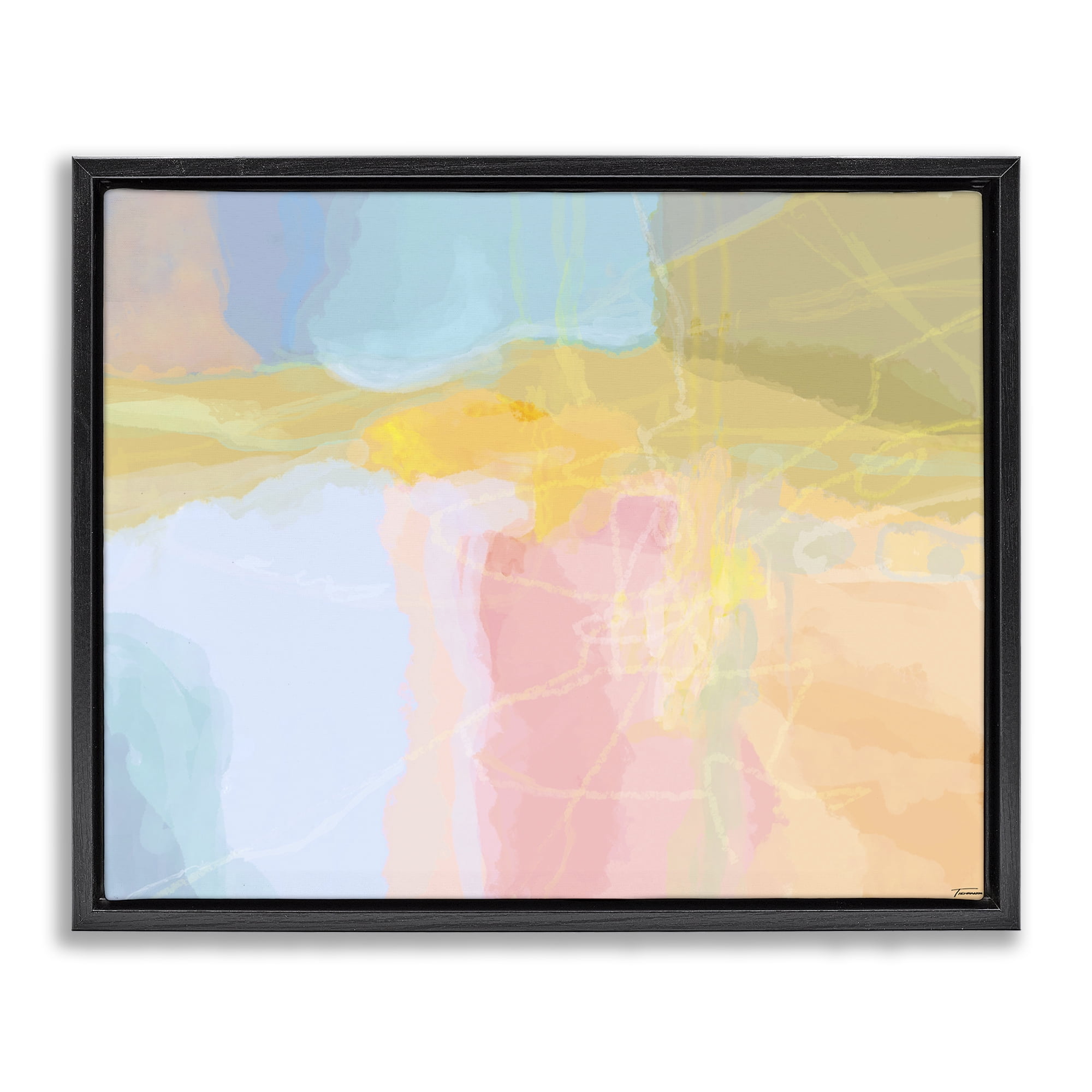 Stupell Industries Pastel Collaged Pattern Abstract Painting Black Floater Framed Canvas Art Print Wall Art, 31 x 25